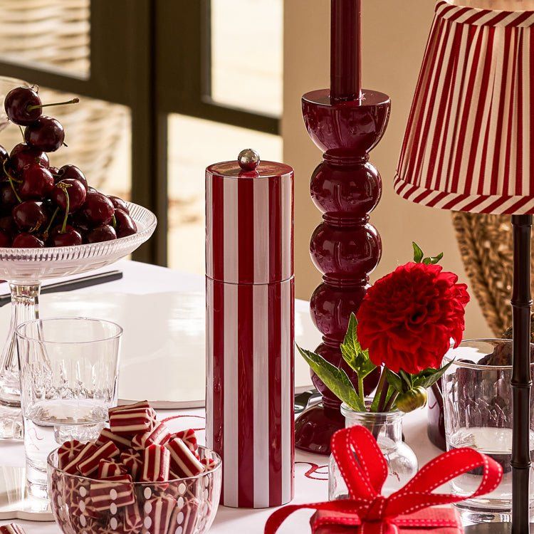 Burgundy Striped Column Salt or Pepper Mill
