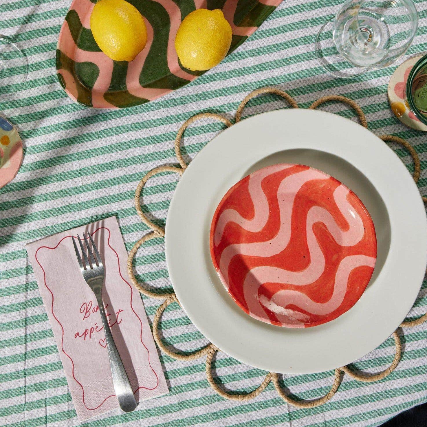 Squiggle Side Plate - Red and Pink 17.5cm