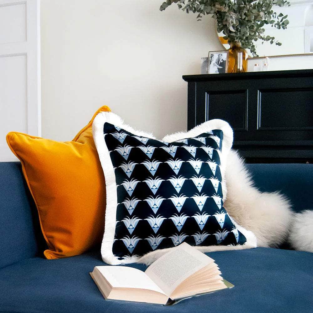 The Nightingale Cushion - Dark Blue with Fringing