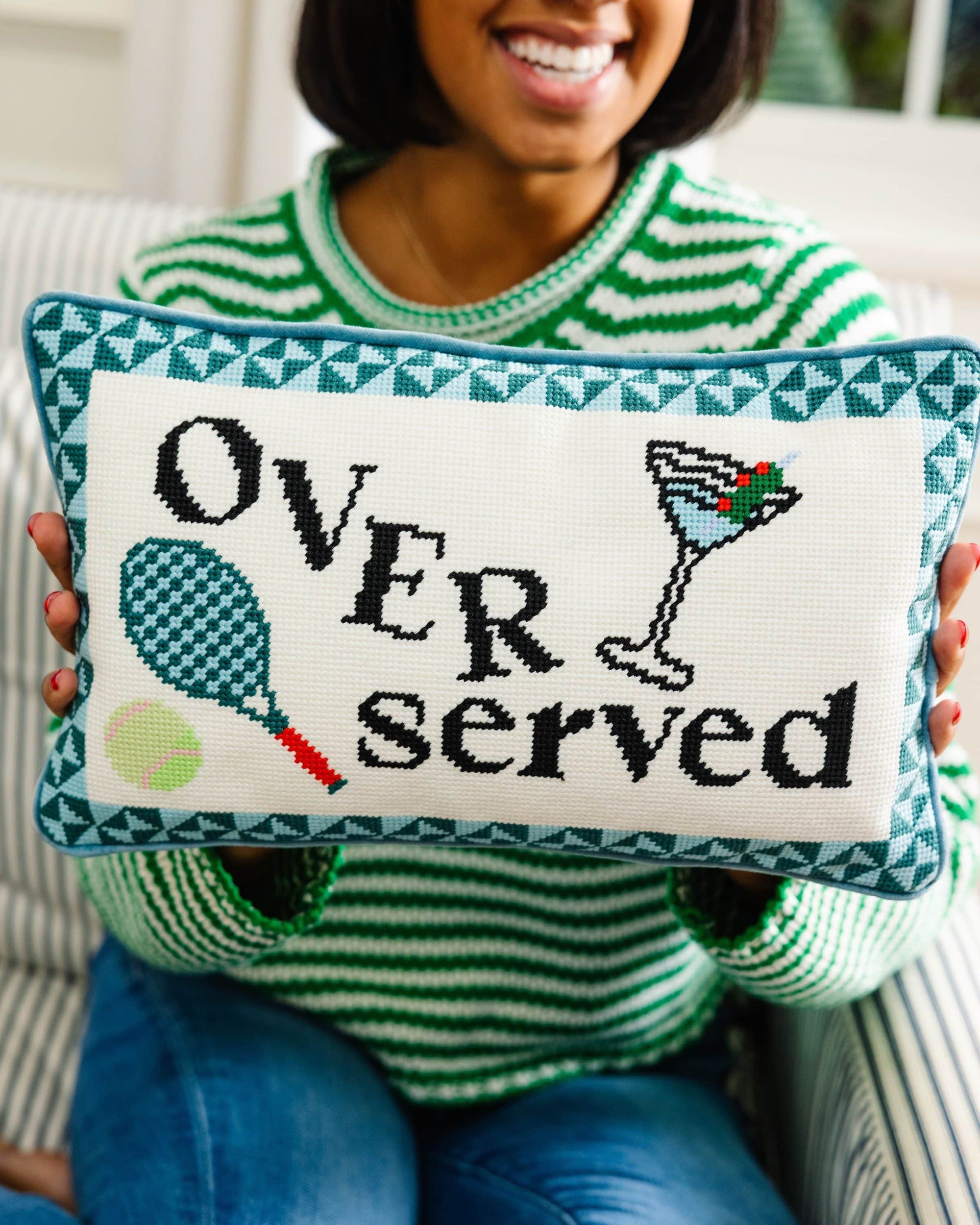 Overserved Needlepoint Pillow