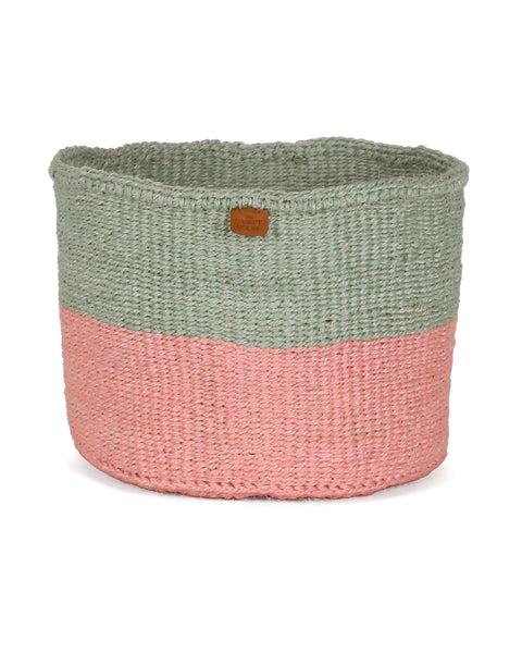 SIAFU: Sapling Green and Dusky Pink Colour Block Sisal Basket