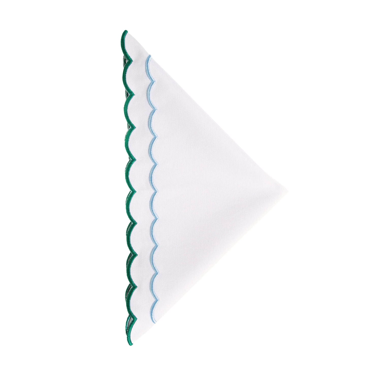 Scalloped Napkin Embroidered Blue & Green