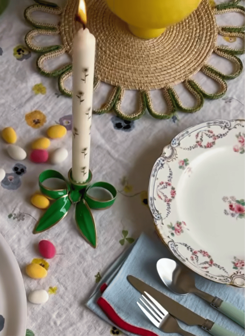 A Pair of Bow Candleholders | Apple Green