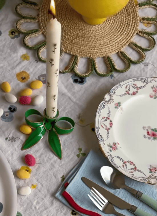 A Pair of Bow Candleholders | Apple Green