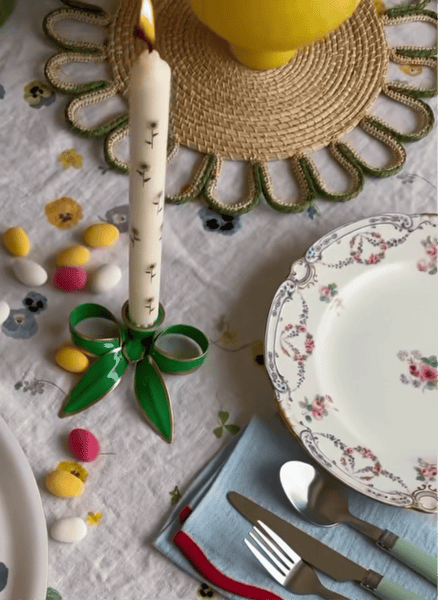 A Pair of Bow Candleholders | Apple Green