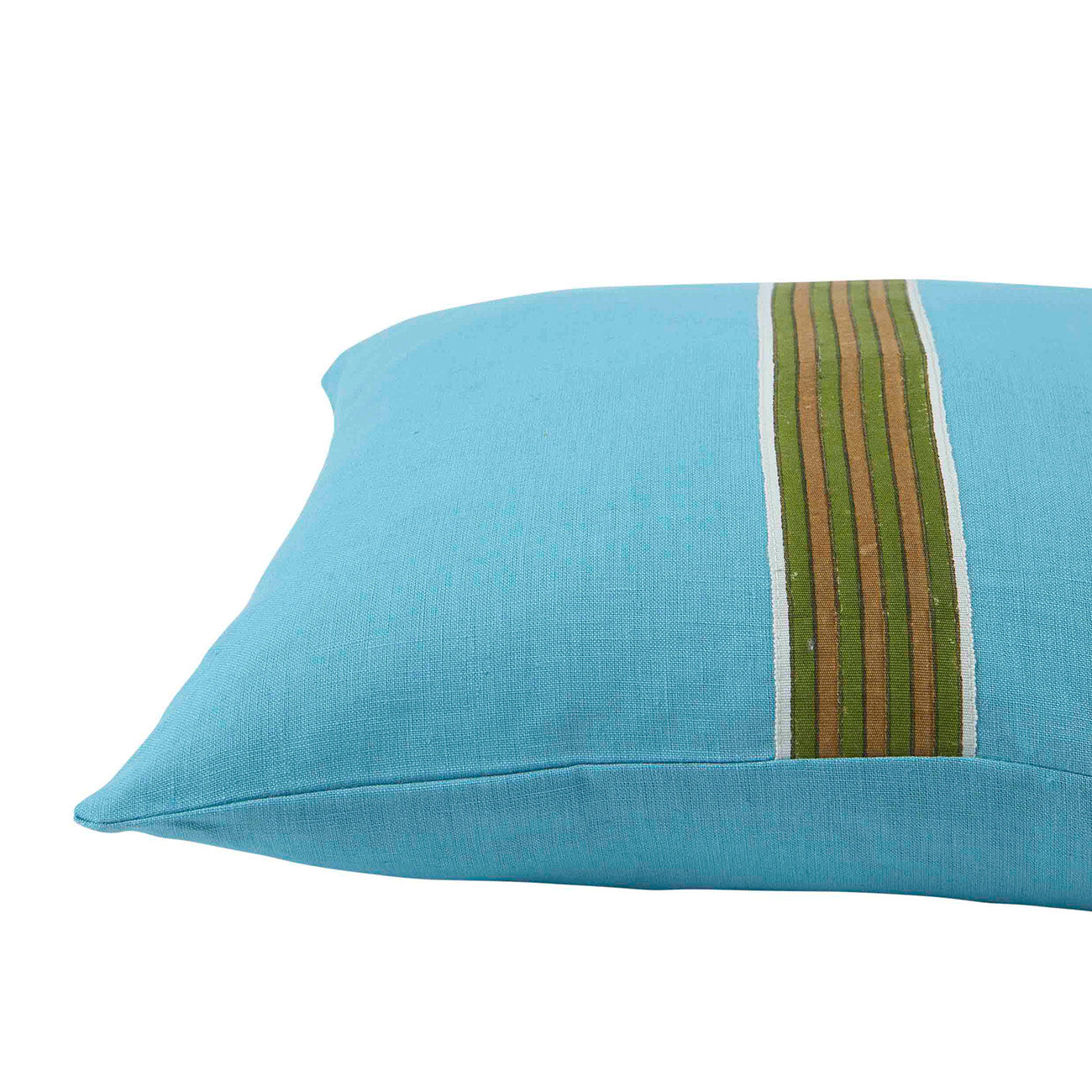 Cushion Pale Blue Linen with Ayra Stripe Olive/Gold Tape