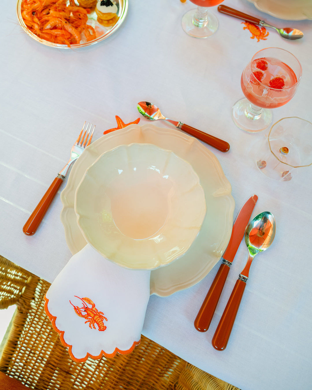 Orange Lobster Napkin with Picot Trim