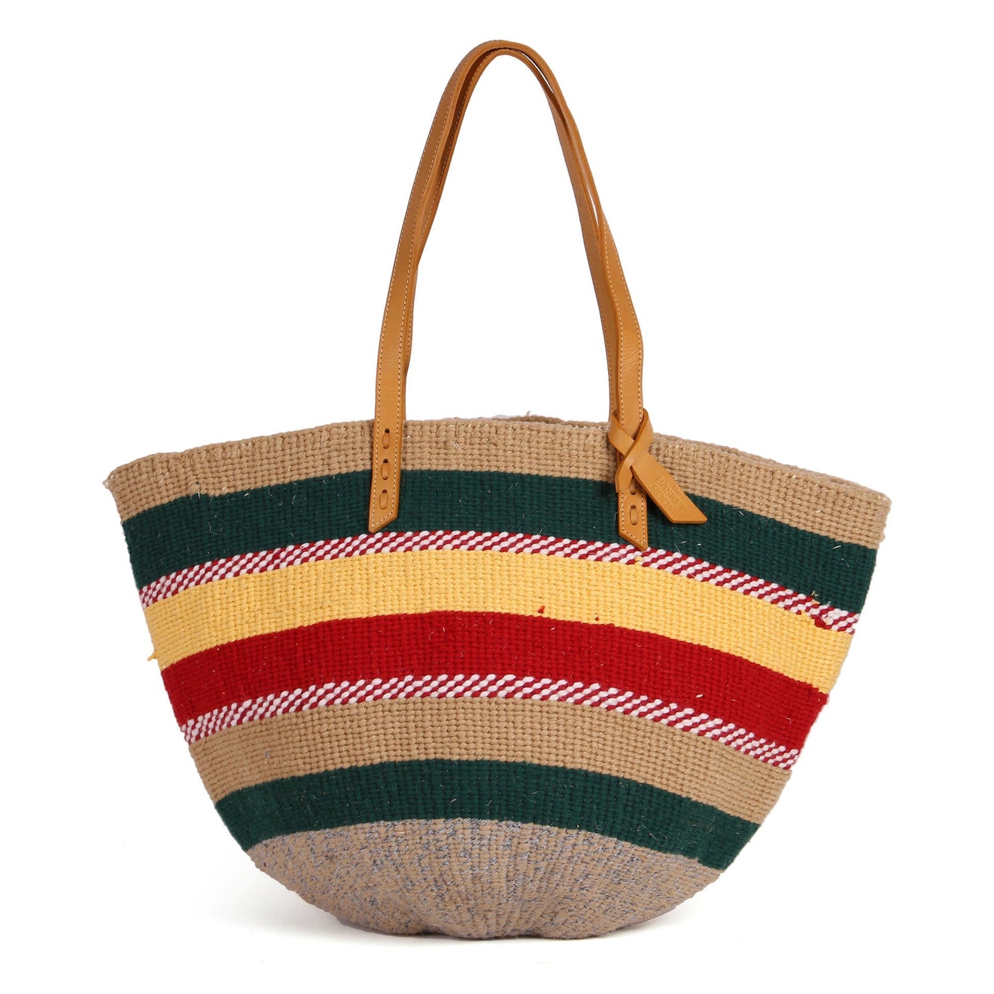MAHAMRI: Handwoven Green, Red and Sand Wool Tote Bag