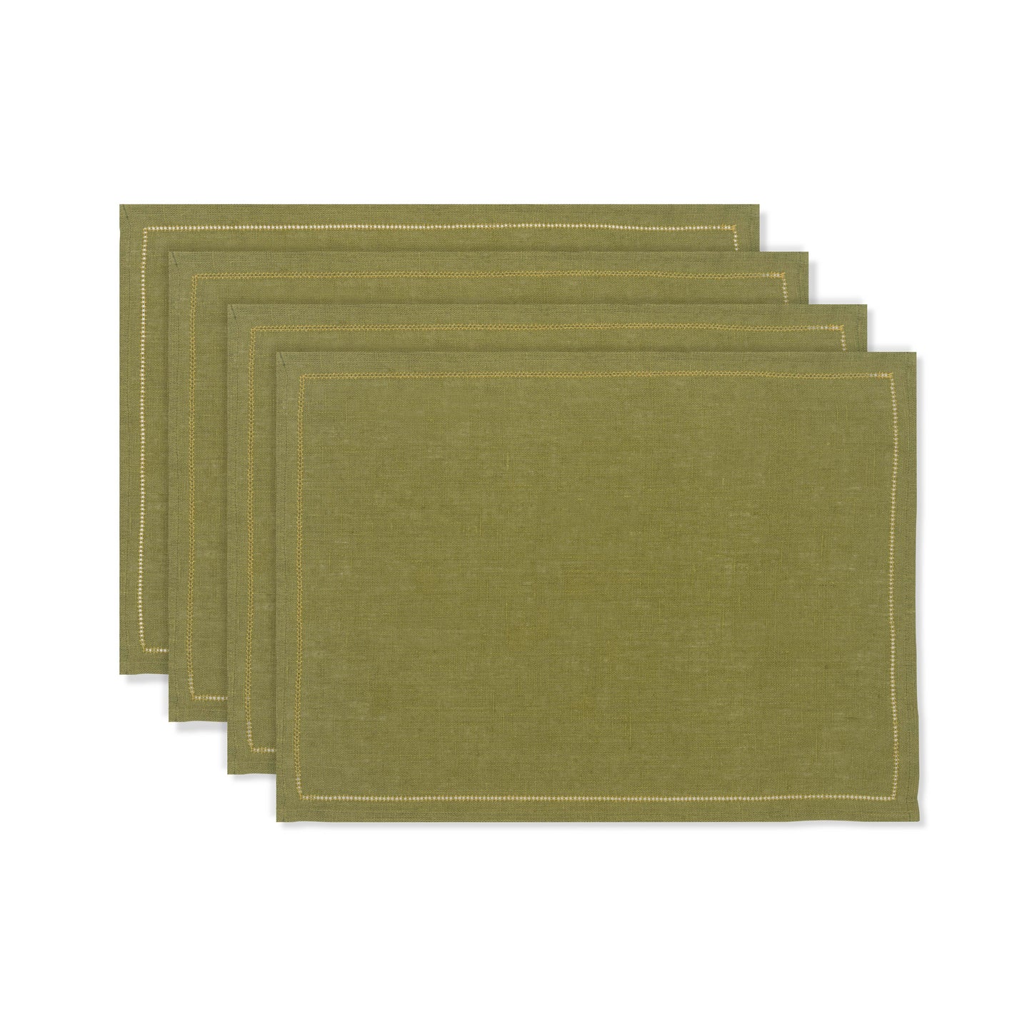Set of 6 Personalised Fern Green Placemats with Ochre Hemstitch