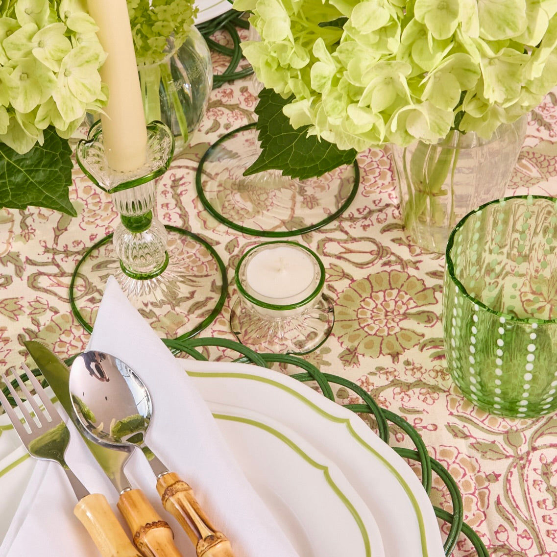 Green Rimmed Tealight Holders (set of 2)