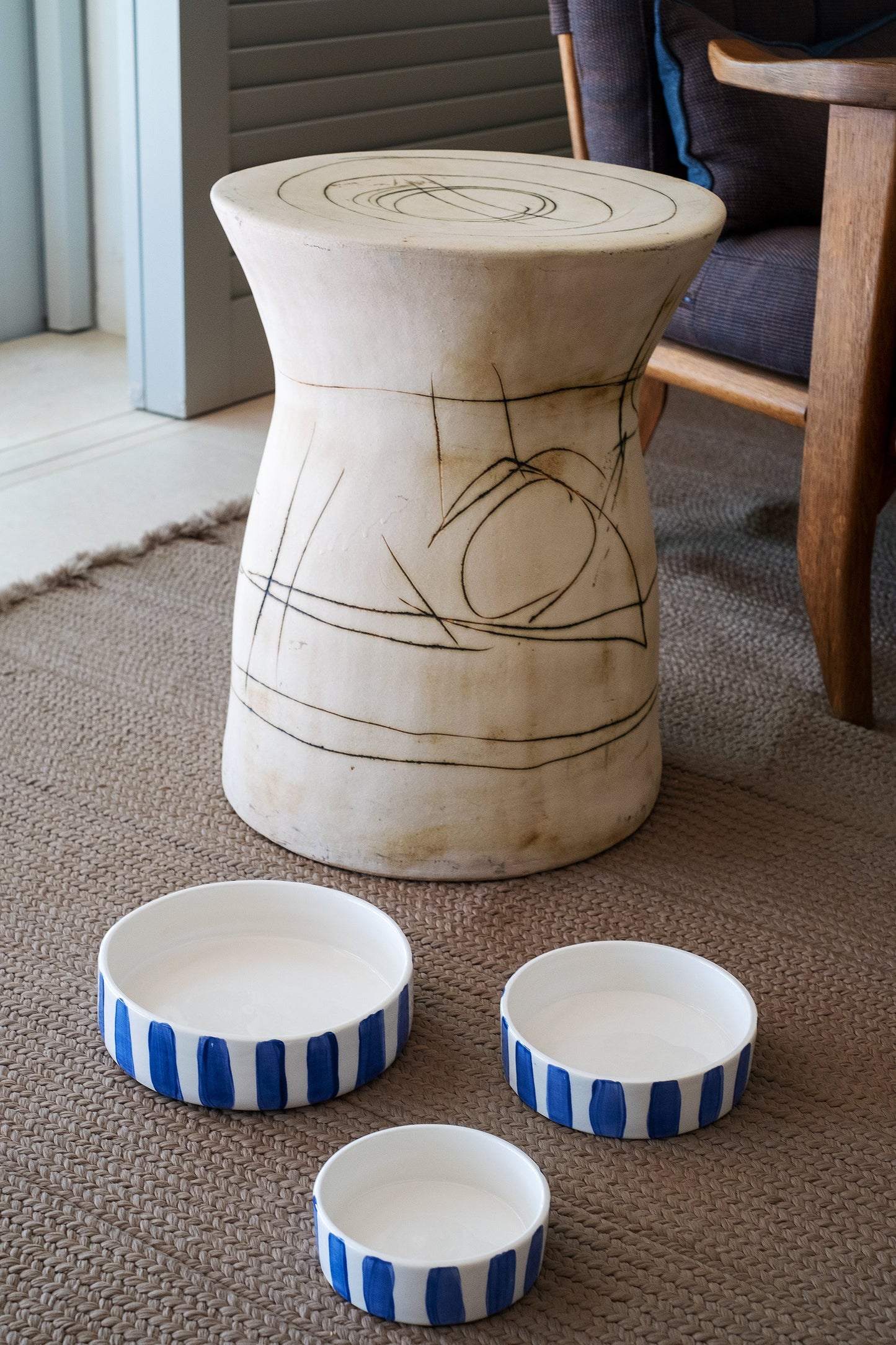 Blue Stripes Dog Bowl