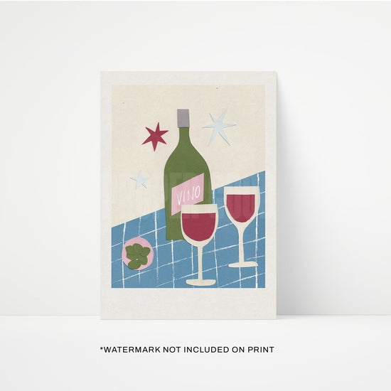 Wine Hand Collaged Print