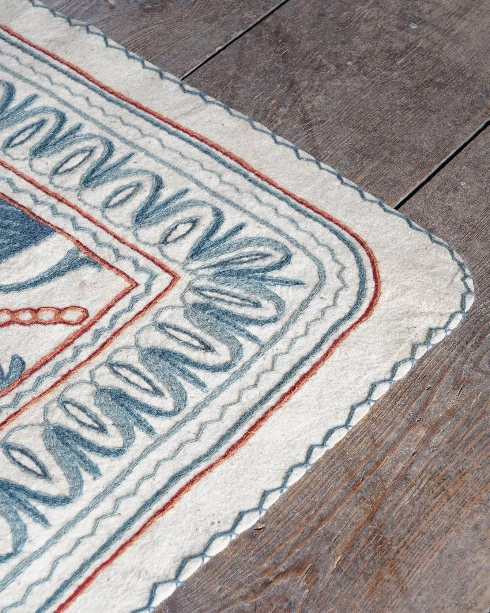 Namda Felt Embroidered Rug - Blue and Pink