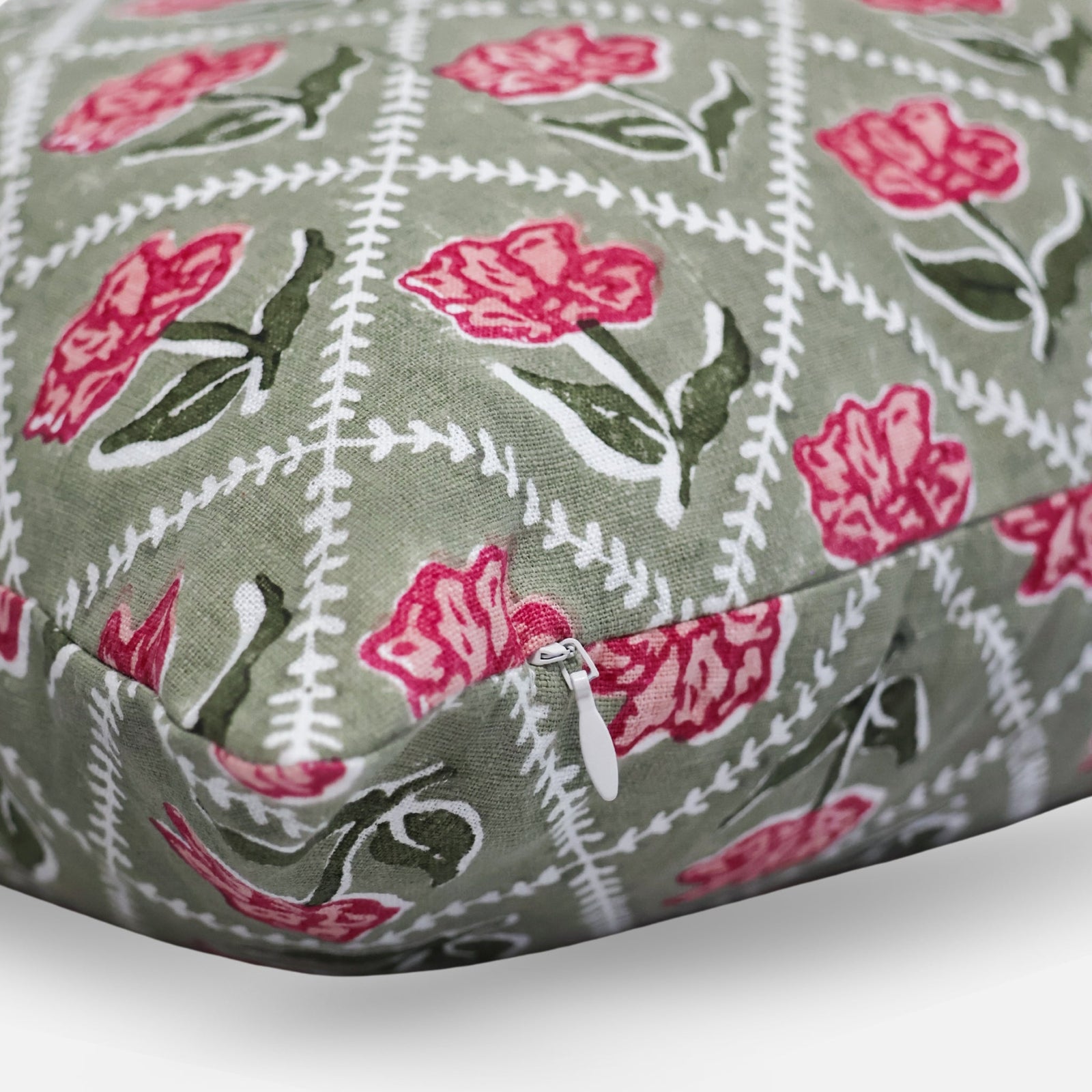 Noor Throw Pillow Cover - Olive & Pink