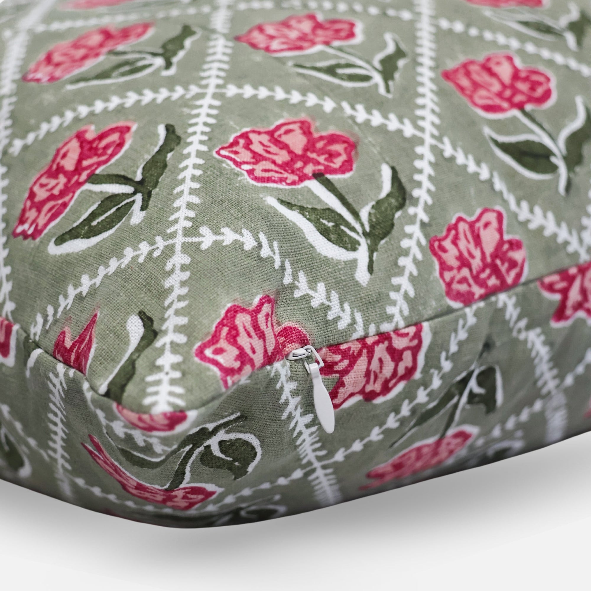 Noor Throw Pillow Cover - Olive & Pink