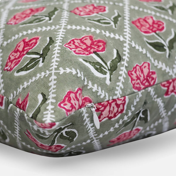 Noor Throw Pillow Cover - Olive & Pink