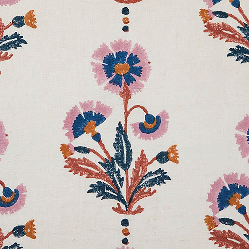 Dianthus Block Printed Fabric Cotton Rust/Rose Sample