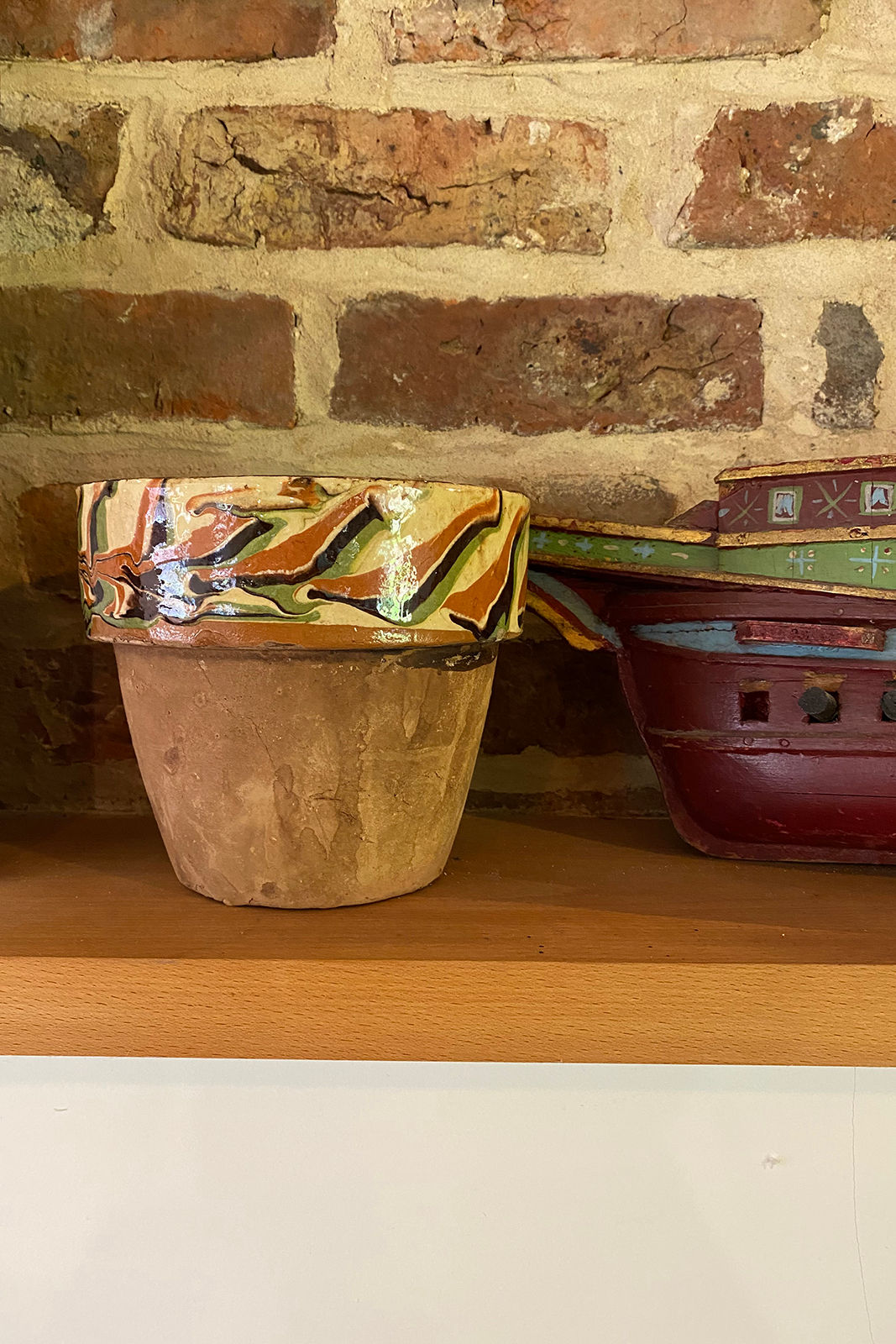 Vintage Off White Marbled Planter