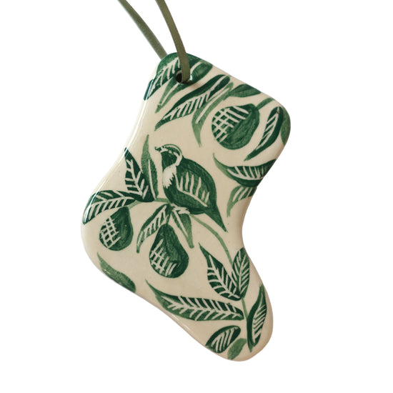 Hand Painted Ceramic Christmas Stocking Ornament