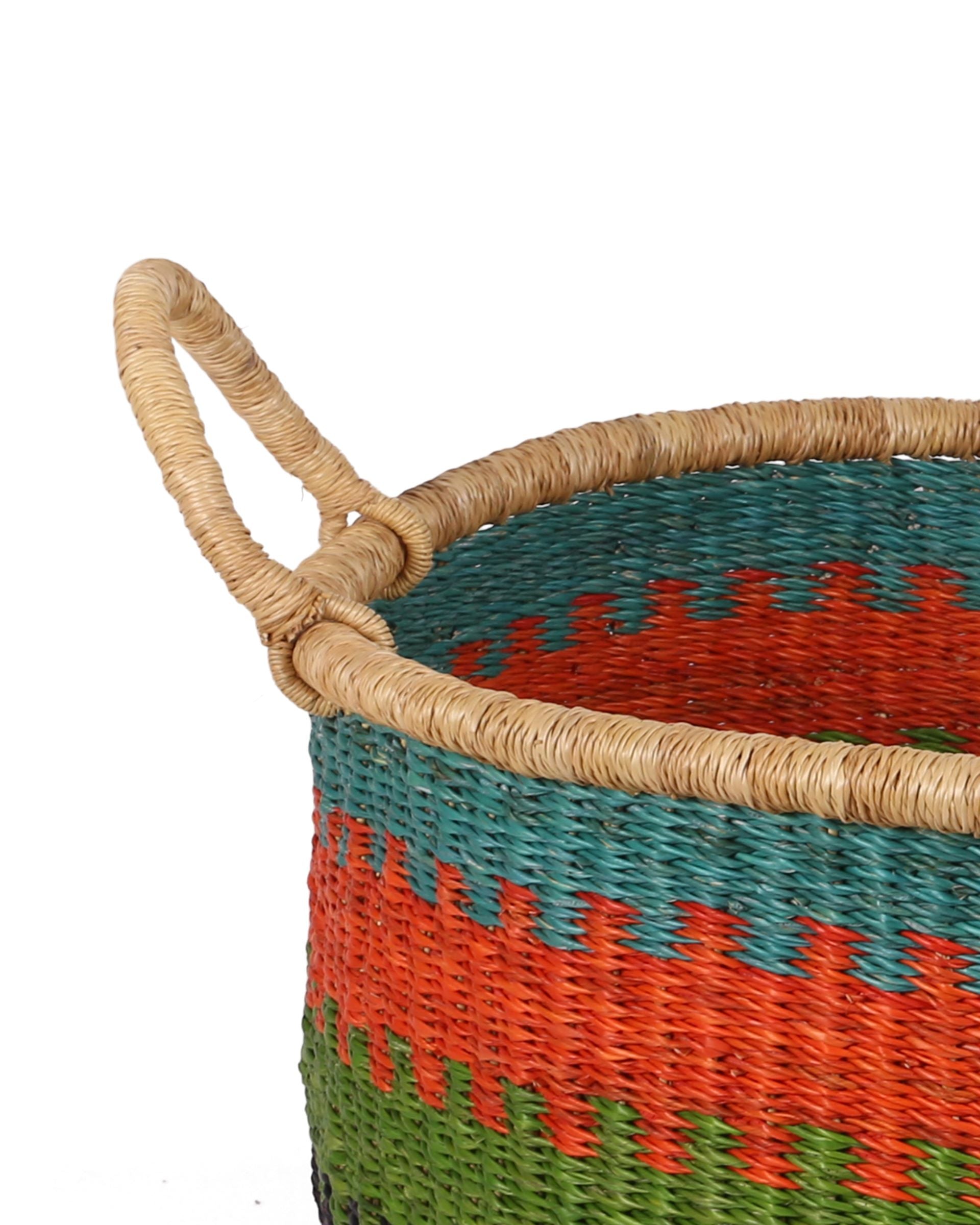 KWASIWA: Medium Orange, Green and Blue Floor Storage Basket with Handles