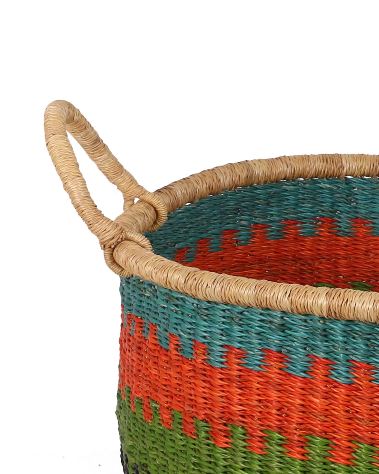 KWASIWA: Medium Orange, Green and Blue Floor Storage Basket with Handles