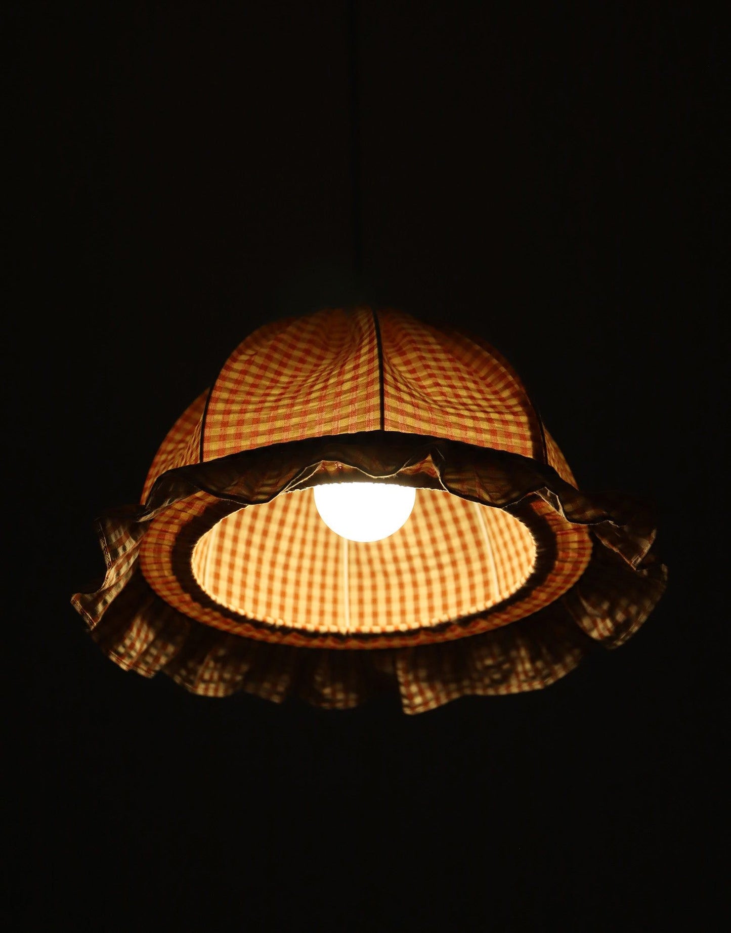 Rounded Dome Pendant Light with Ruffles, Margaret "Gingham" Print