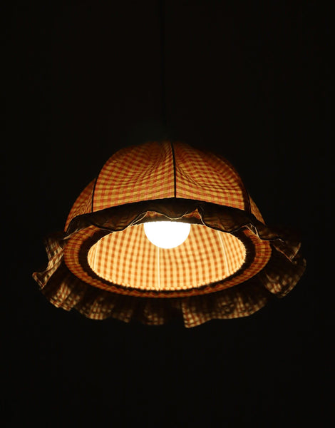 Rounded Dome Pendant Light with Ruffles, Margaret "Gingham" Print