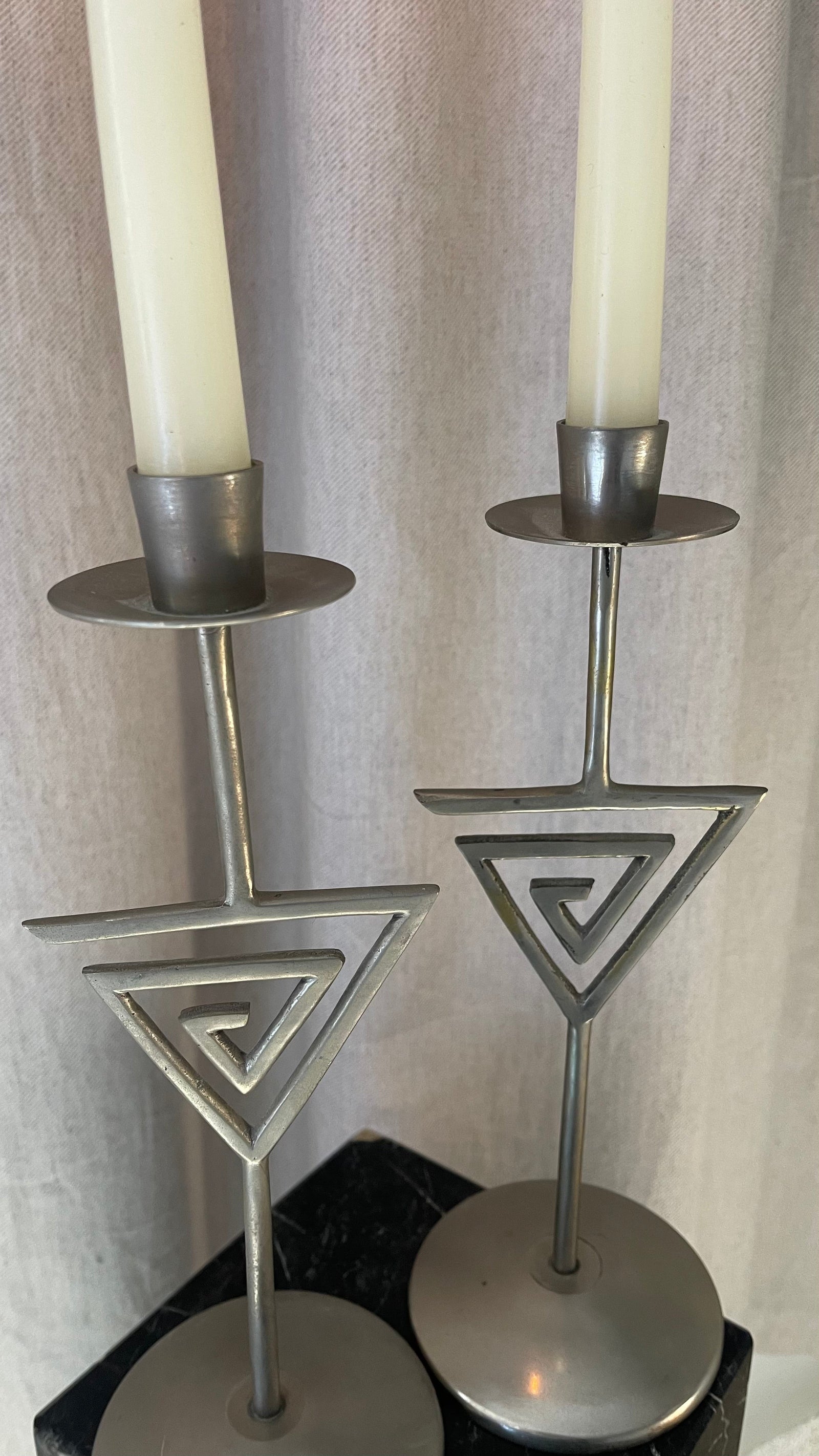 Pair Of Chrome Sprial Metal Vintage 1980s Candle Holders