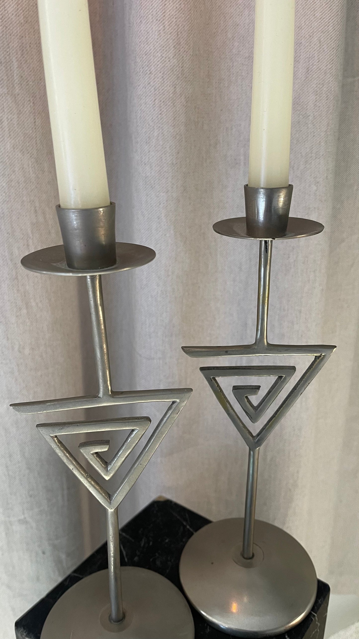 Pair Of Chrome Sprial Metal Vintage 1980s Candle Holders