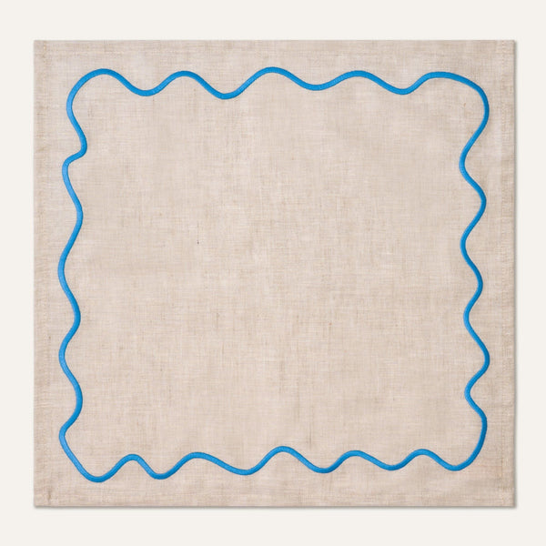 Wavy Linen Napkins Beige/Blue - Set of 2