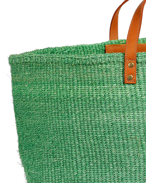 BARUA: Mint Green and Tan Leather Sisal Shopper
