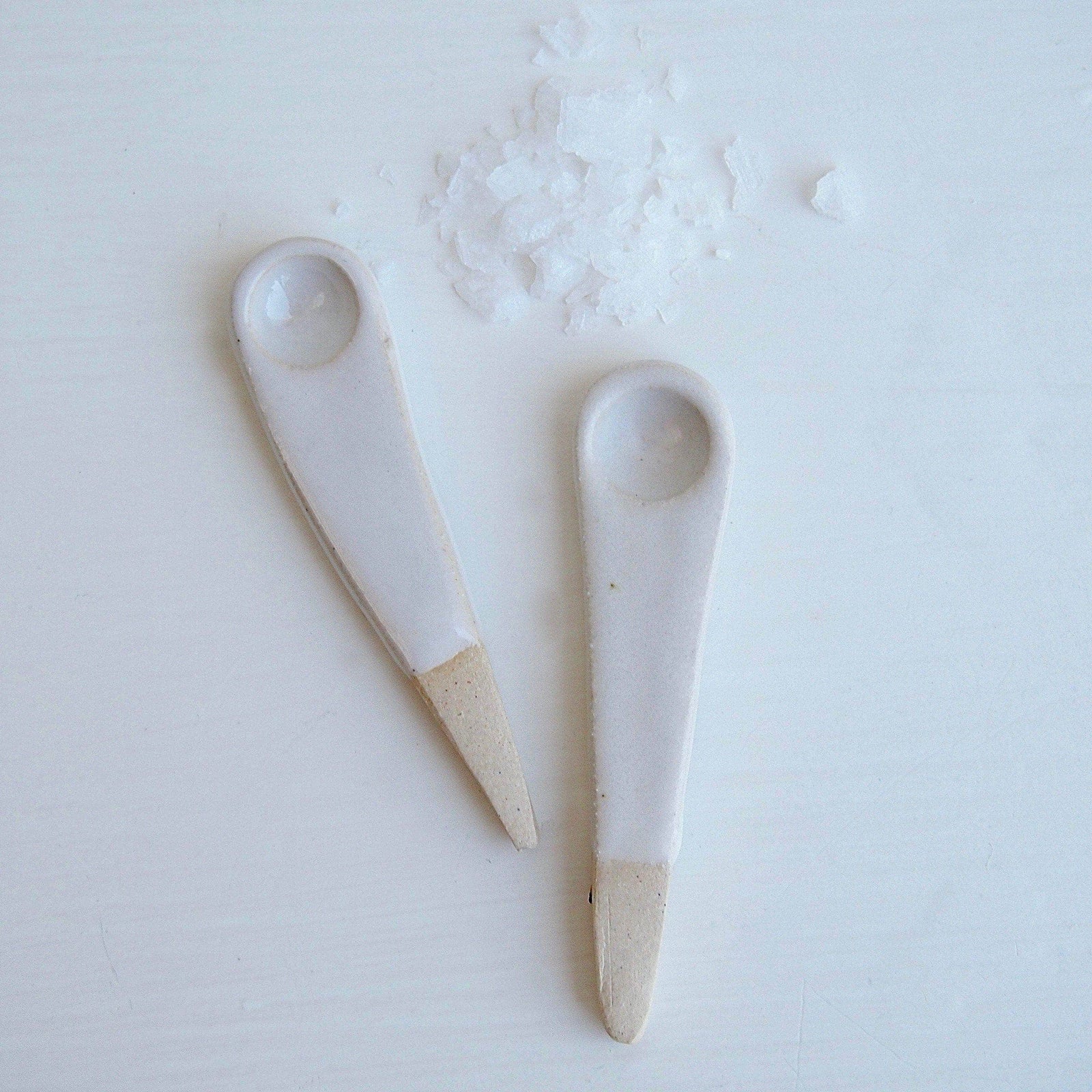 Handmade Mini White Ceramic Salt or Spice Spoon