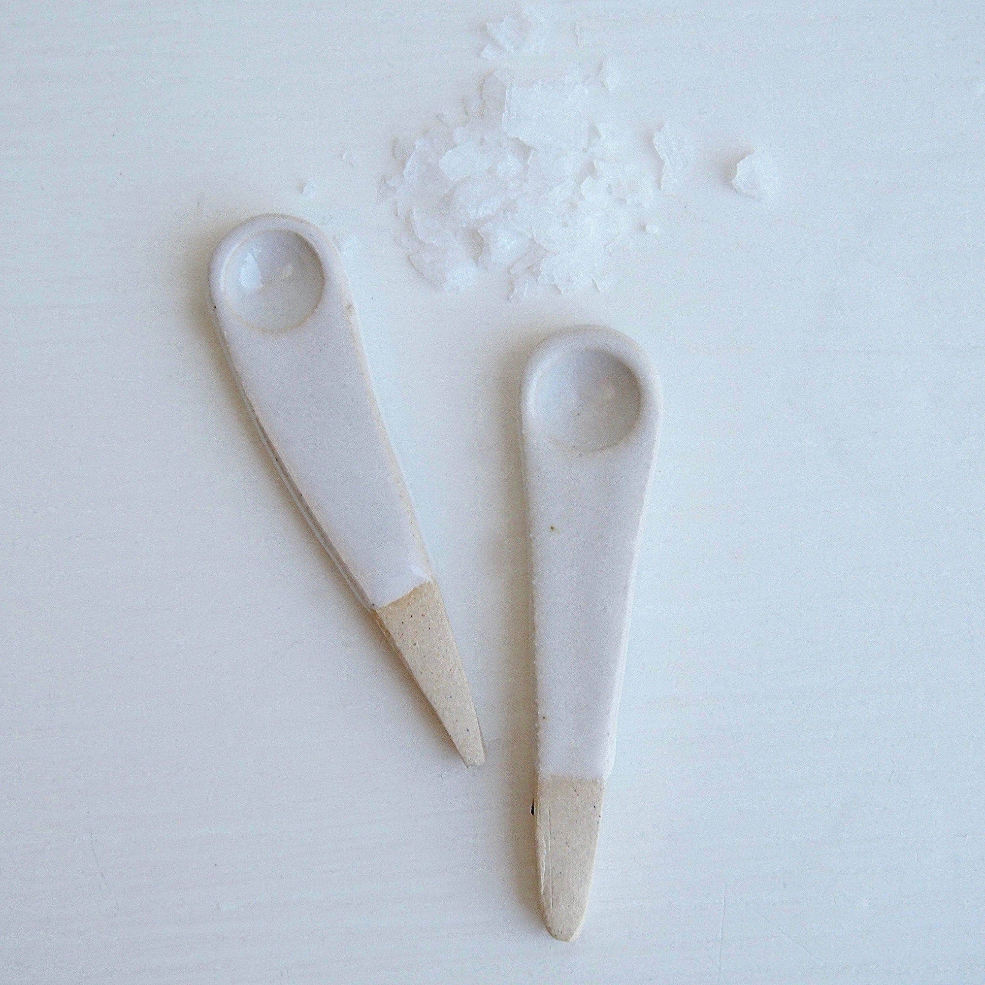 Handmade Mini White Ceramic Salt or Spice Spoon