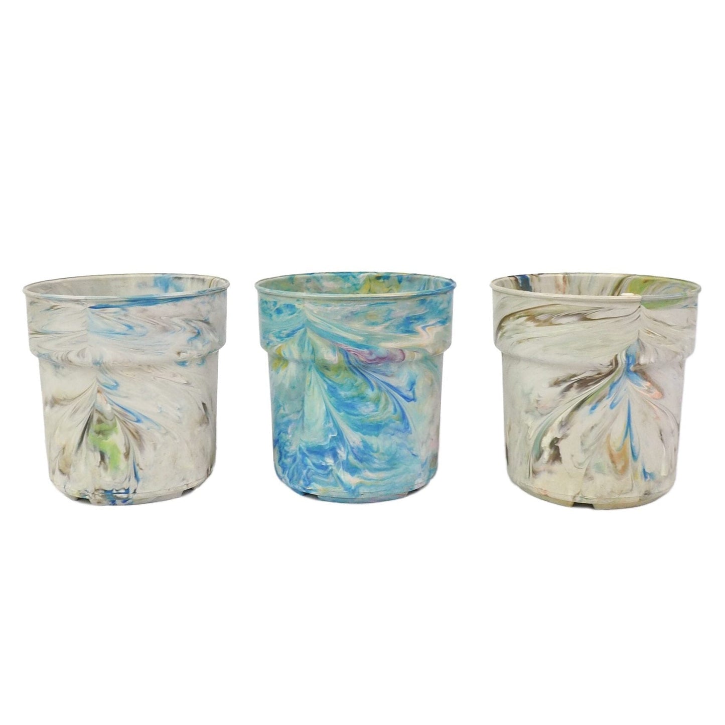3 Vintage Marbled Plant Pots