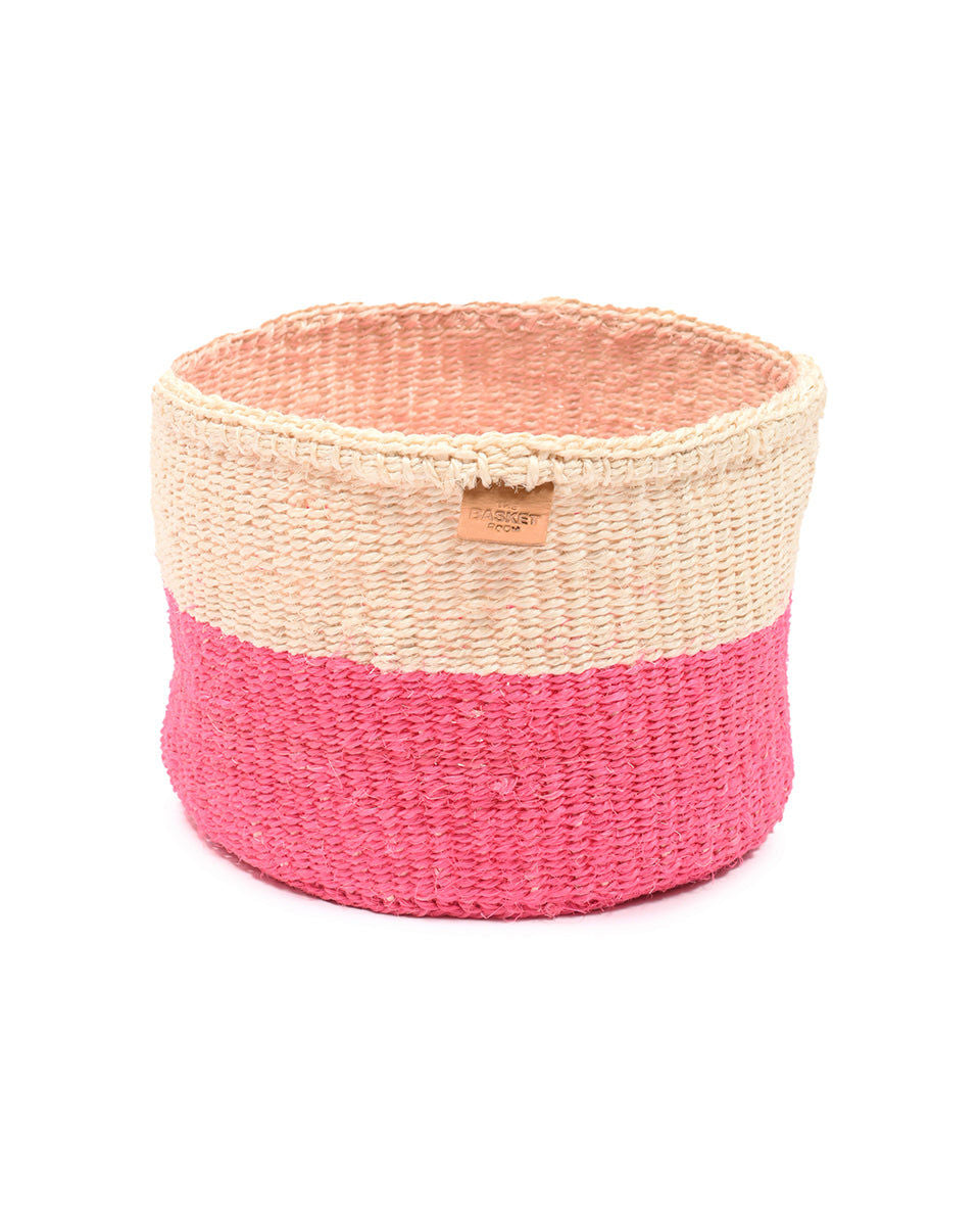 HOJI: Hot Pink Colour Block Woven Basket