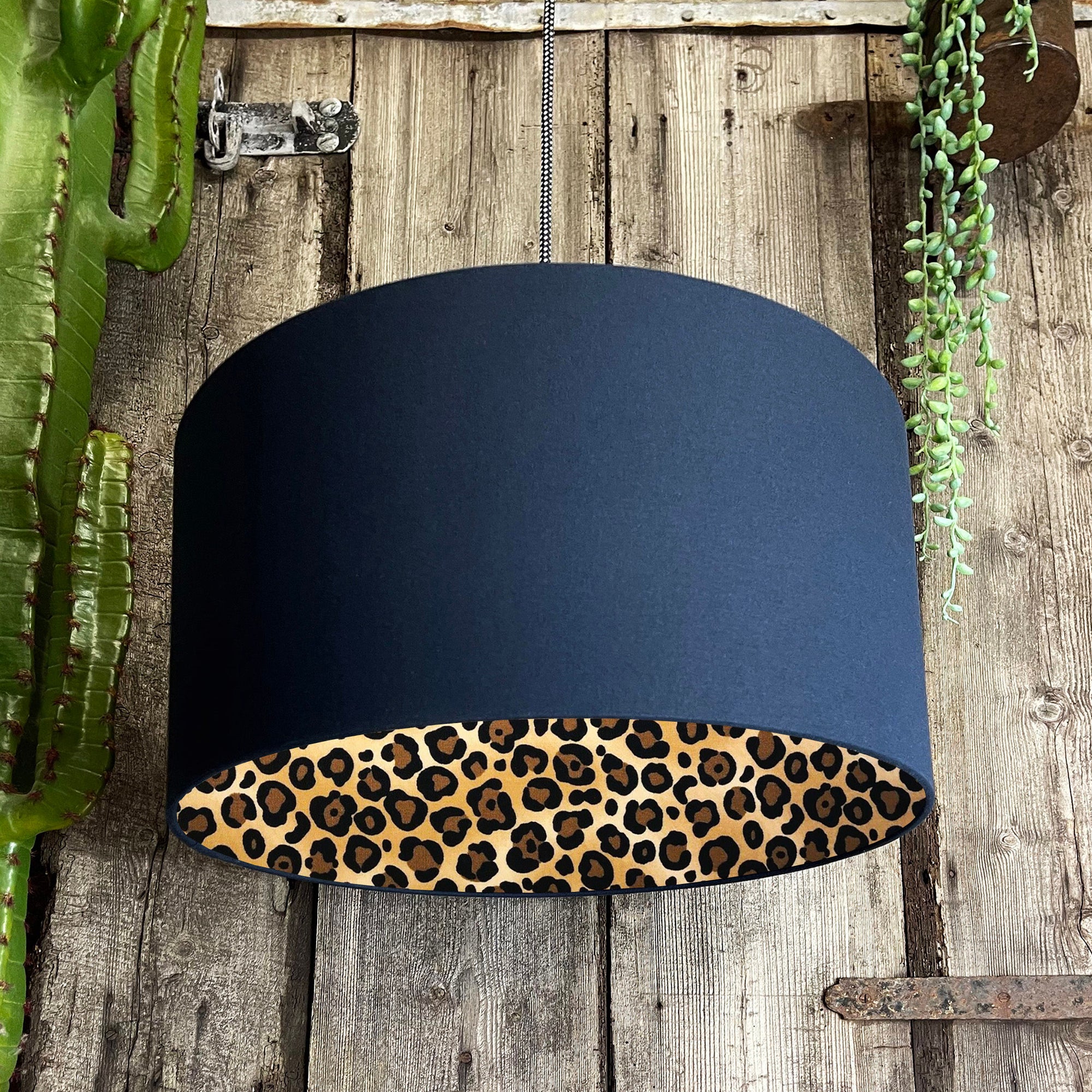 Leopard Print Silhouette Lampshade in Deep Space Navy Cotton