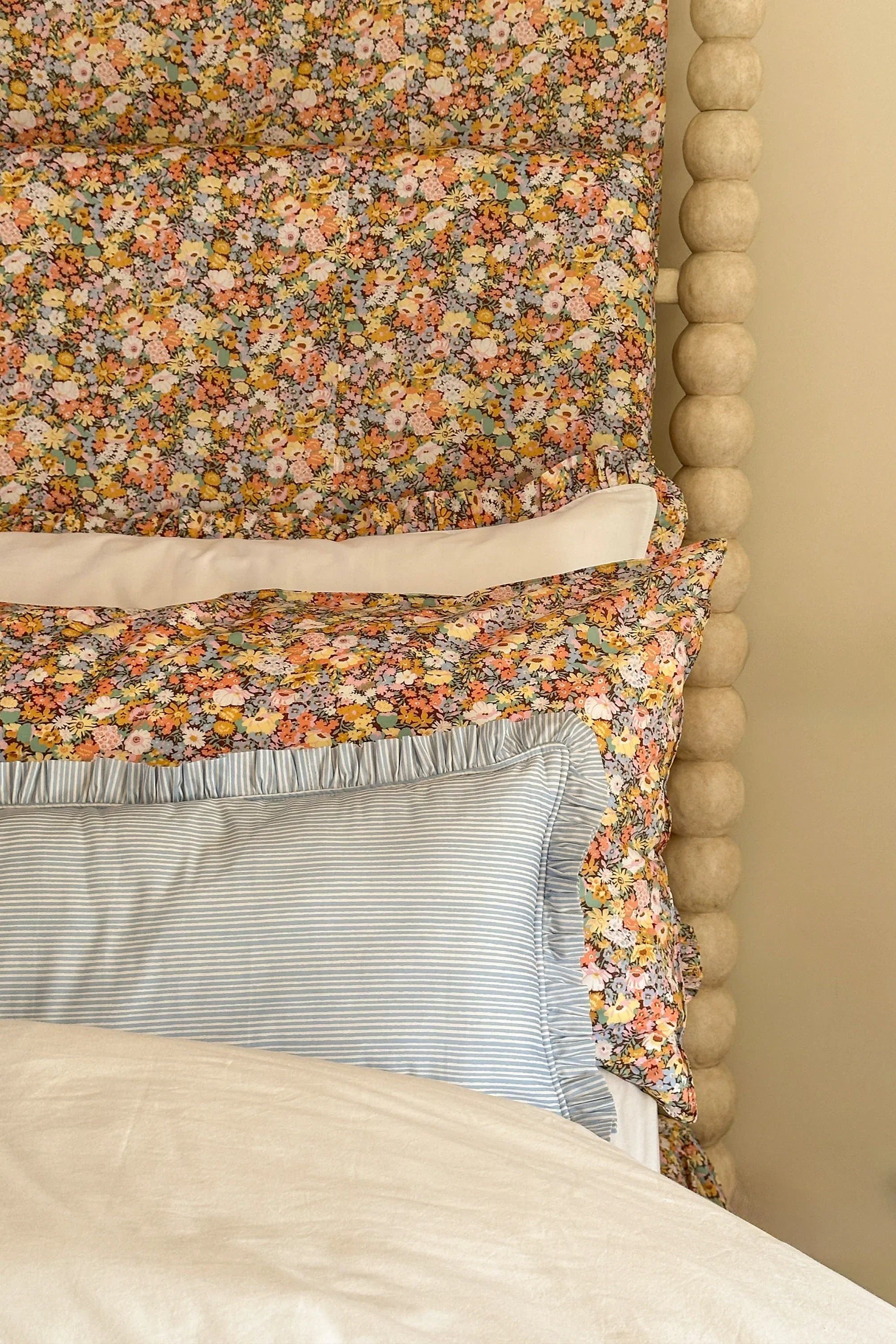 Frill Edge White Pillowcase made with Liberty Fabric THORPE YELLOW