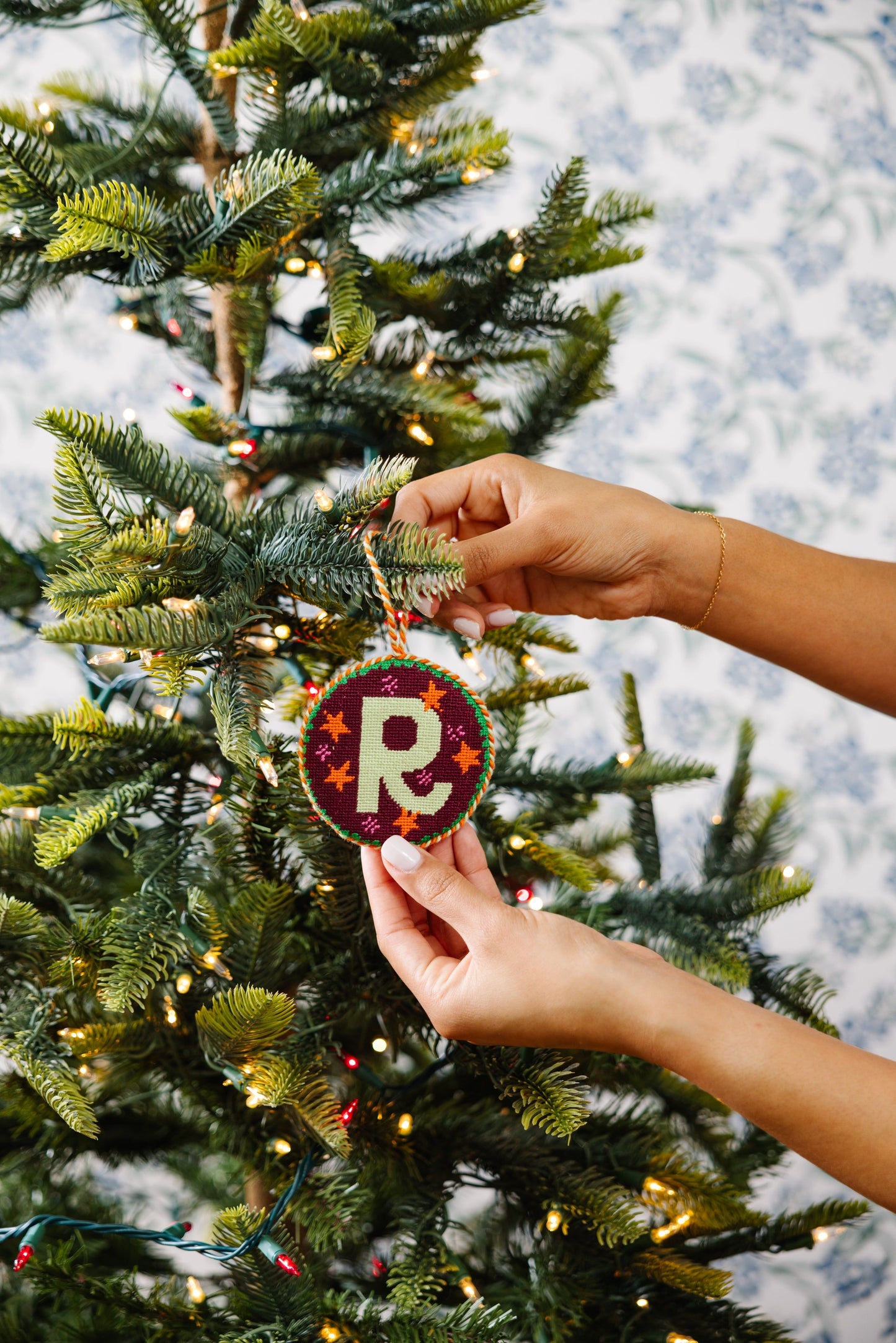 Needlepoint Monogram Ornament - R
