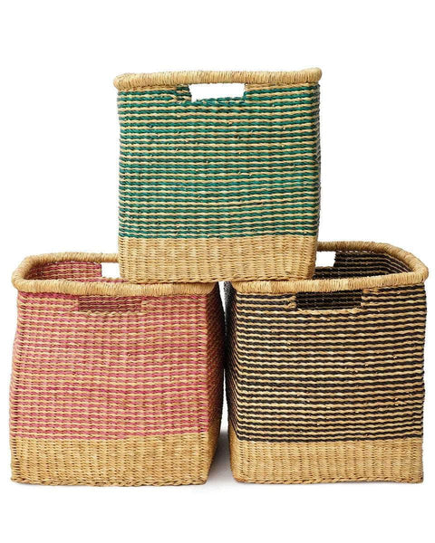 OBUASI: Black Striped Square Storage Basket
