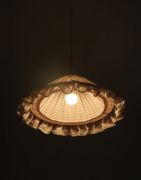 Conical Pendant Light With Ruffle Emilia “Petits Carreaux Rose”