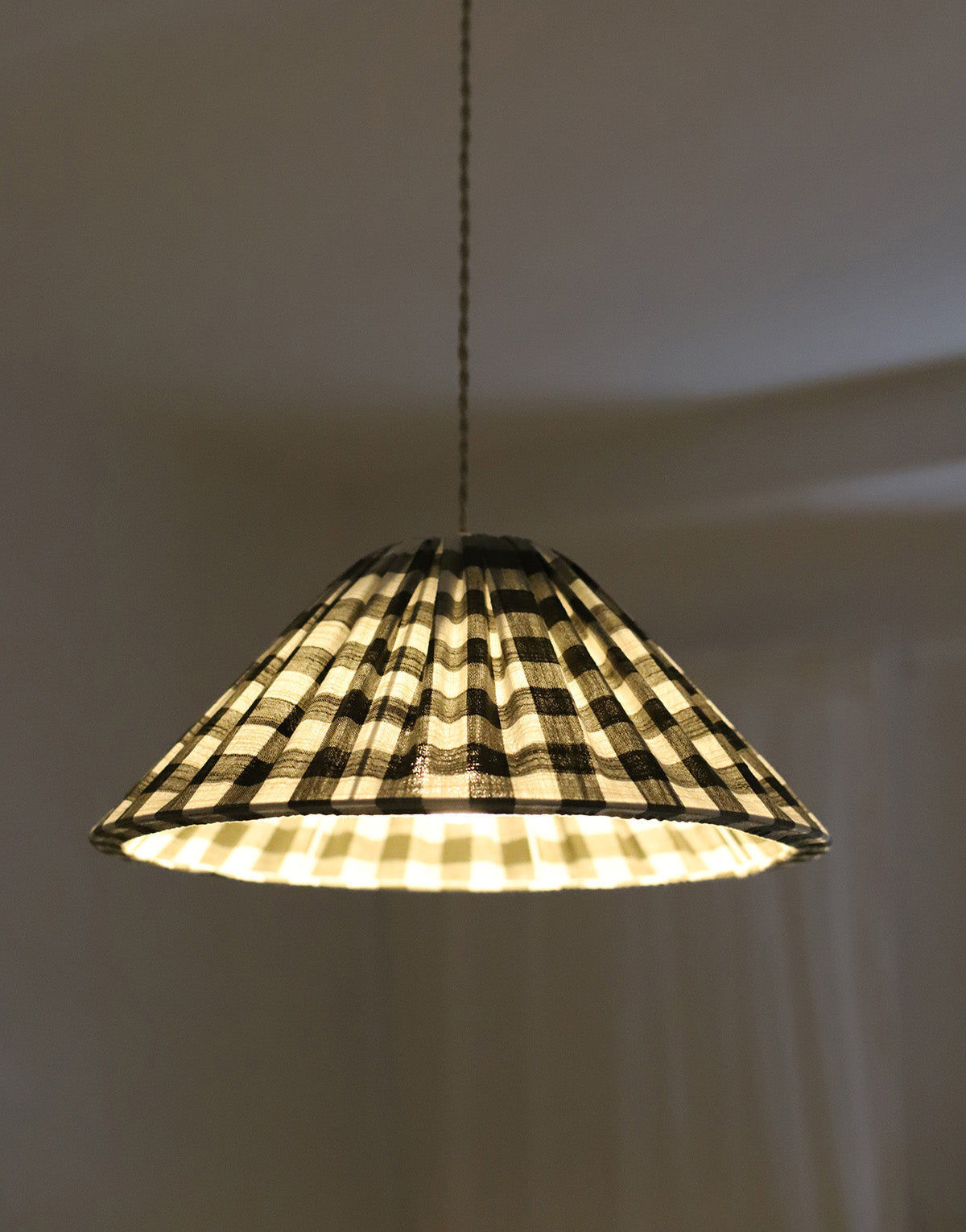 Malala Conical Pendant Light in Khaki with Large Check Pattern