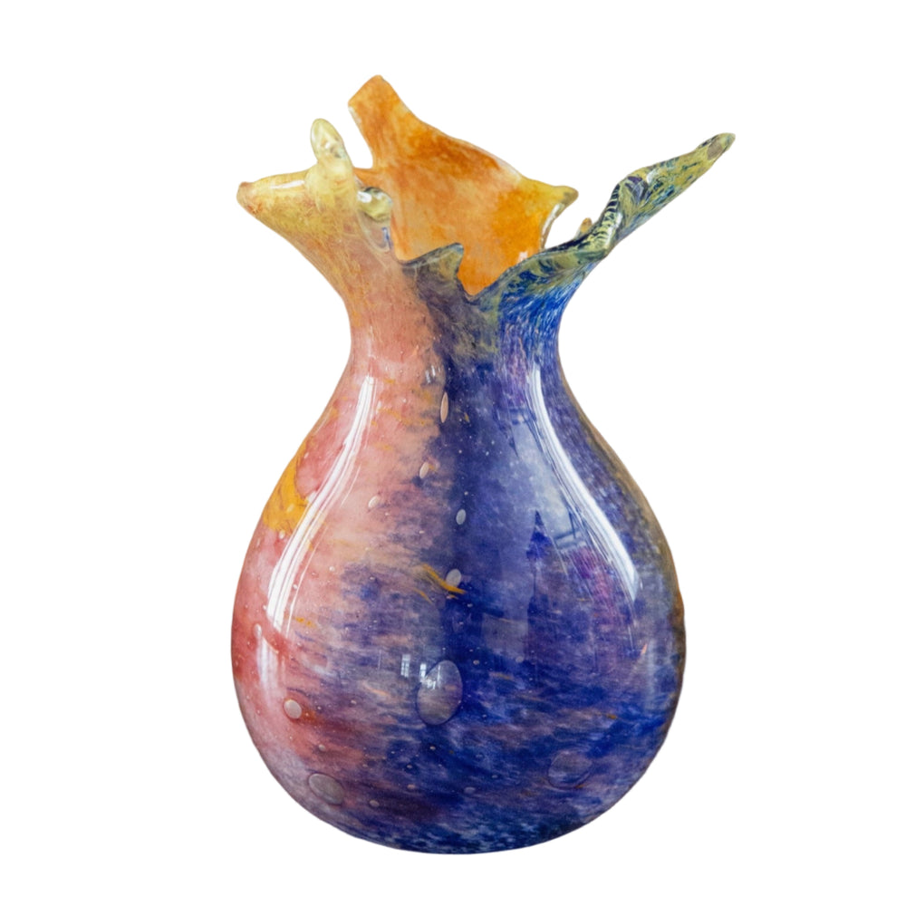 Blown Glass Bloom Vase, Blue and Orange