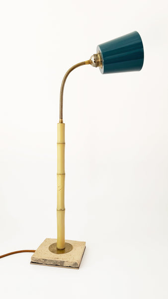 Bamboo and Terracotta Table Lamp - Blue