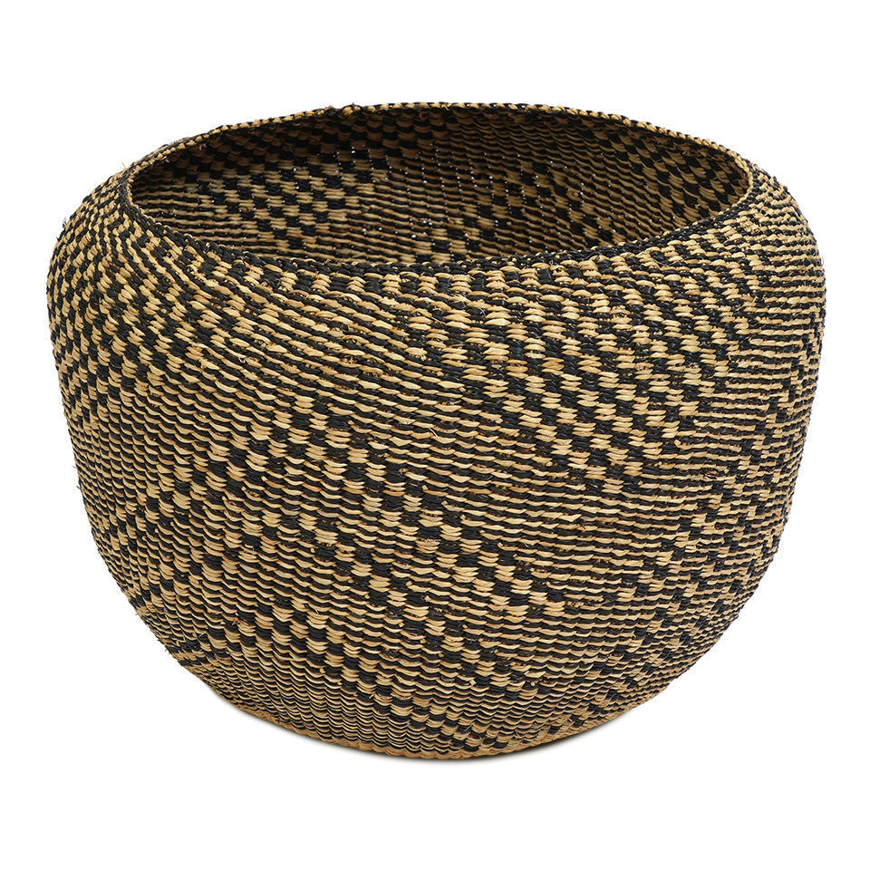 JUABEN: Large Natural & Black Sculptural Round Storage Basket