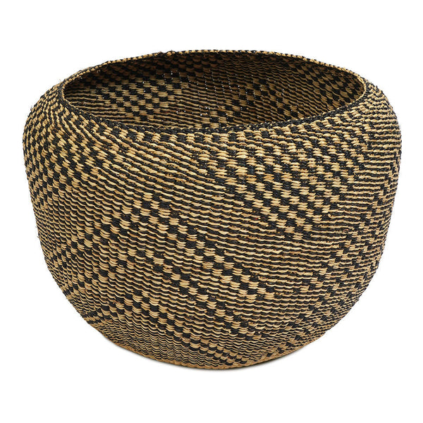 JUABEN: Large Natural & Black Sculptural Round Storage Basket