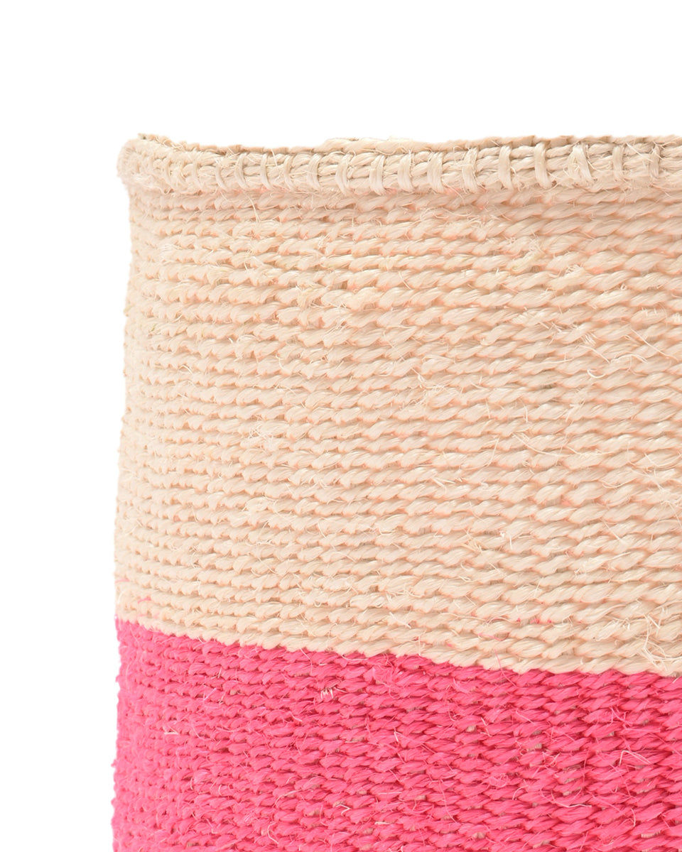 HOJI: Hot Pink Colour Block Woven Basket