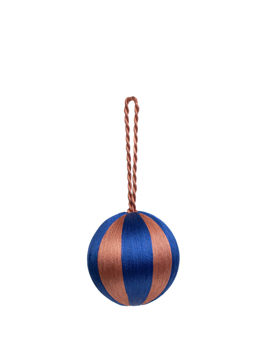Stripe Baubles M 3" - Indigo Blue / Terracotta