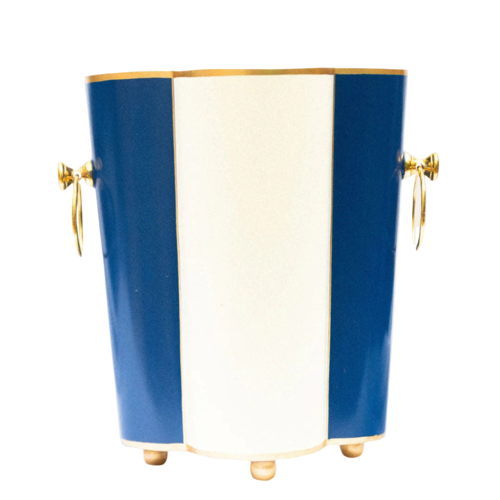 Scalloped Wine Cooler | Royal Blue and White | Striped