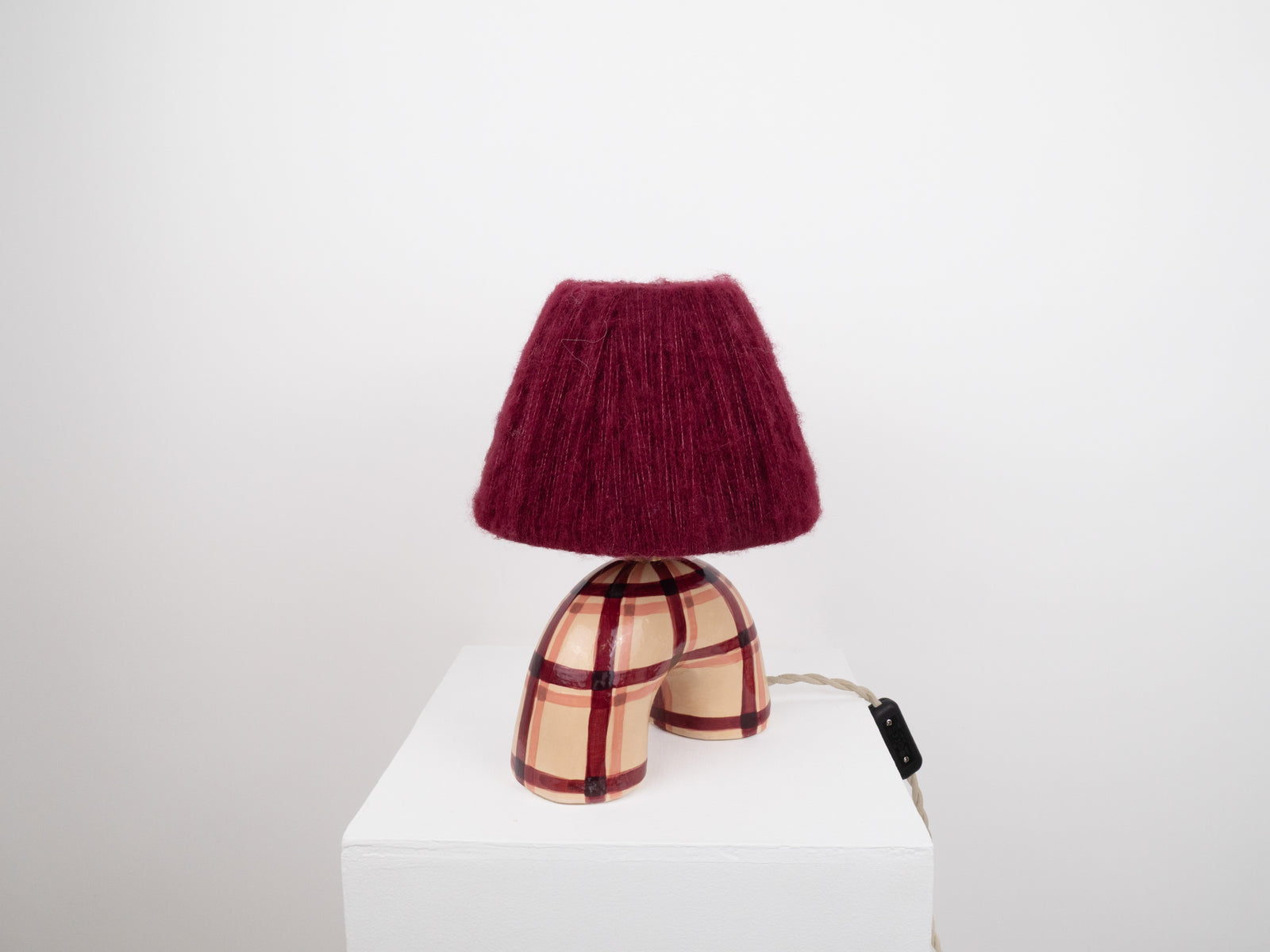 'Me' Table Lamp - Maroon Gingham