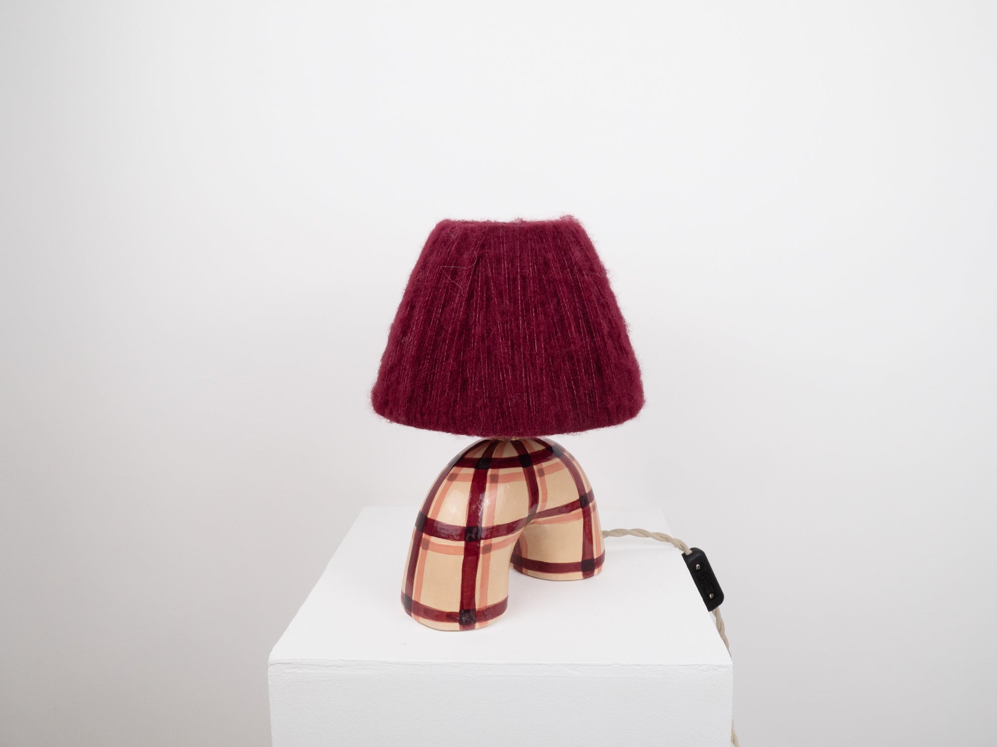 'Me' Table Lamp - Maroon Gingham